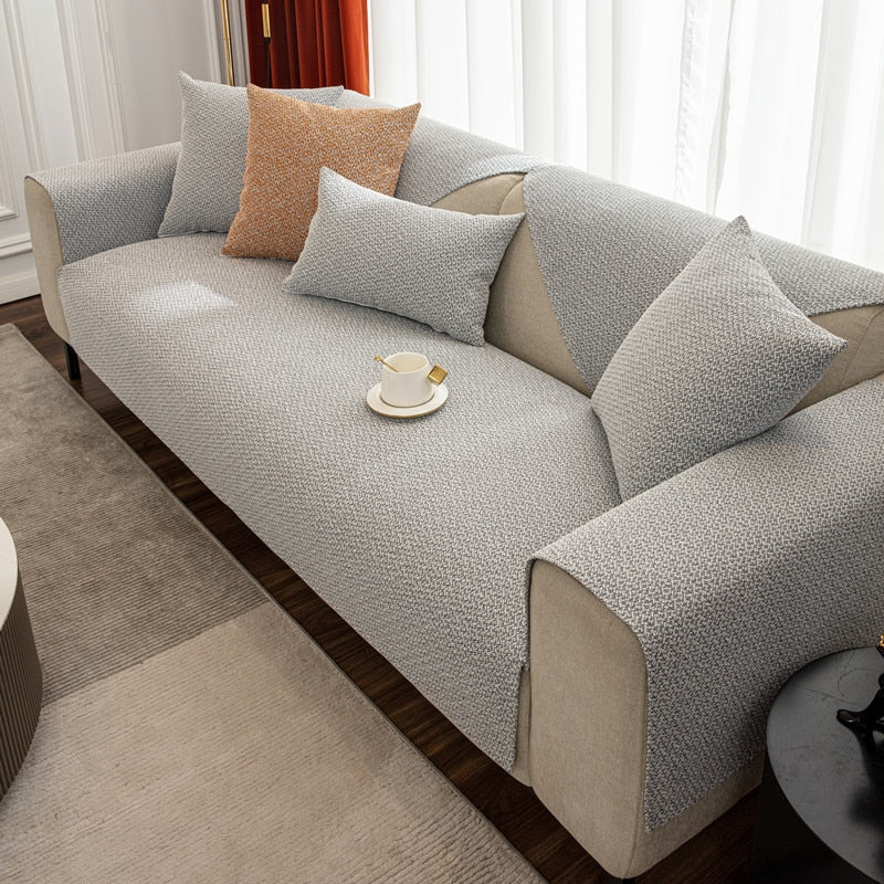 Four seasons breathable linen living room sofa cover